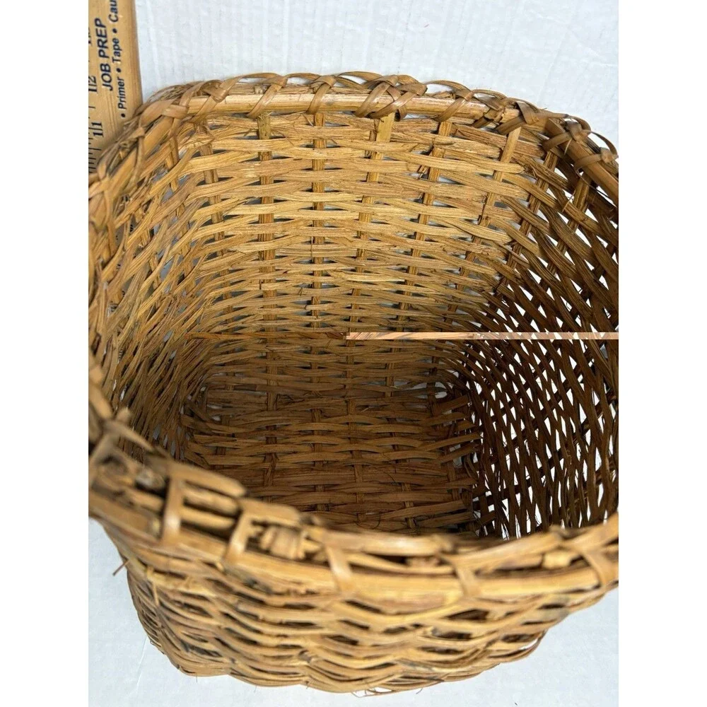 Vintage Handmade Wicker Basket Square Storage Bin Primitive Farmhouse Boho